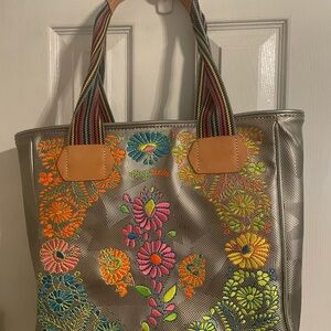 Consuela Silver Floral Tote Bag Vibrant Design
